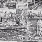 planche ancienne abattoir, gravure originale années 1930