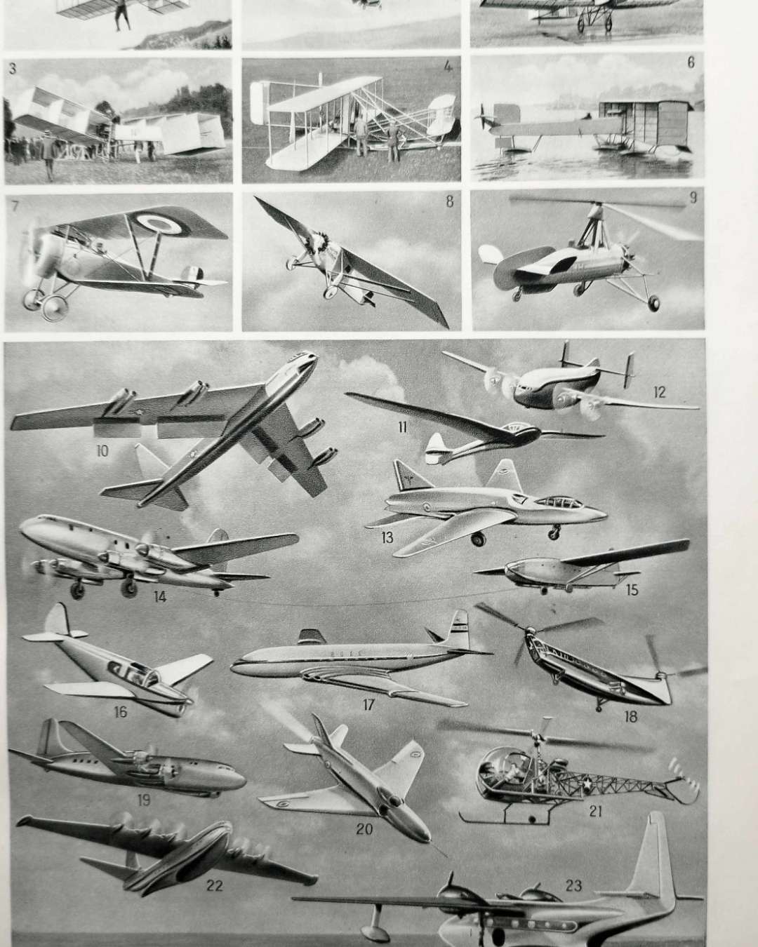 planche ancienne d’aéronautique, aviation et ballons, original 1948