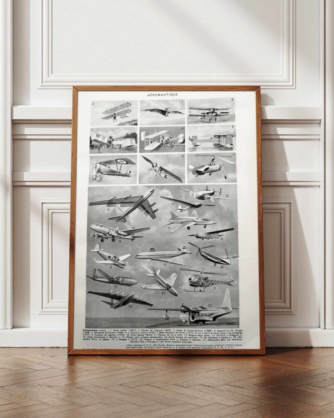 planche ancienne d’aéronautique, aviation et ballons, original 1948