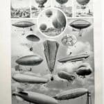 planche ancienne d’aéronautique, aviation et ballons, original 1948