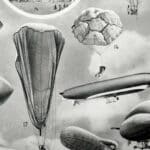 planche ancienne d’aéronautique, aviation et ballons, original 1948