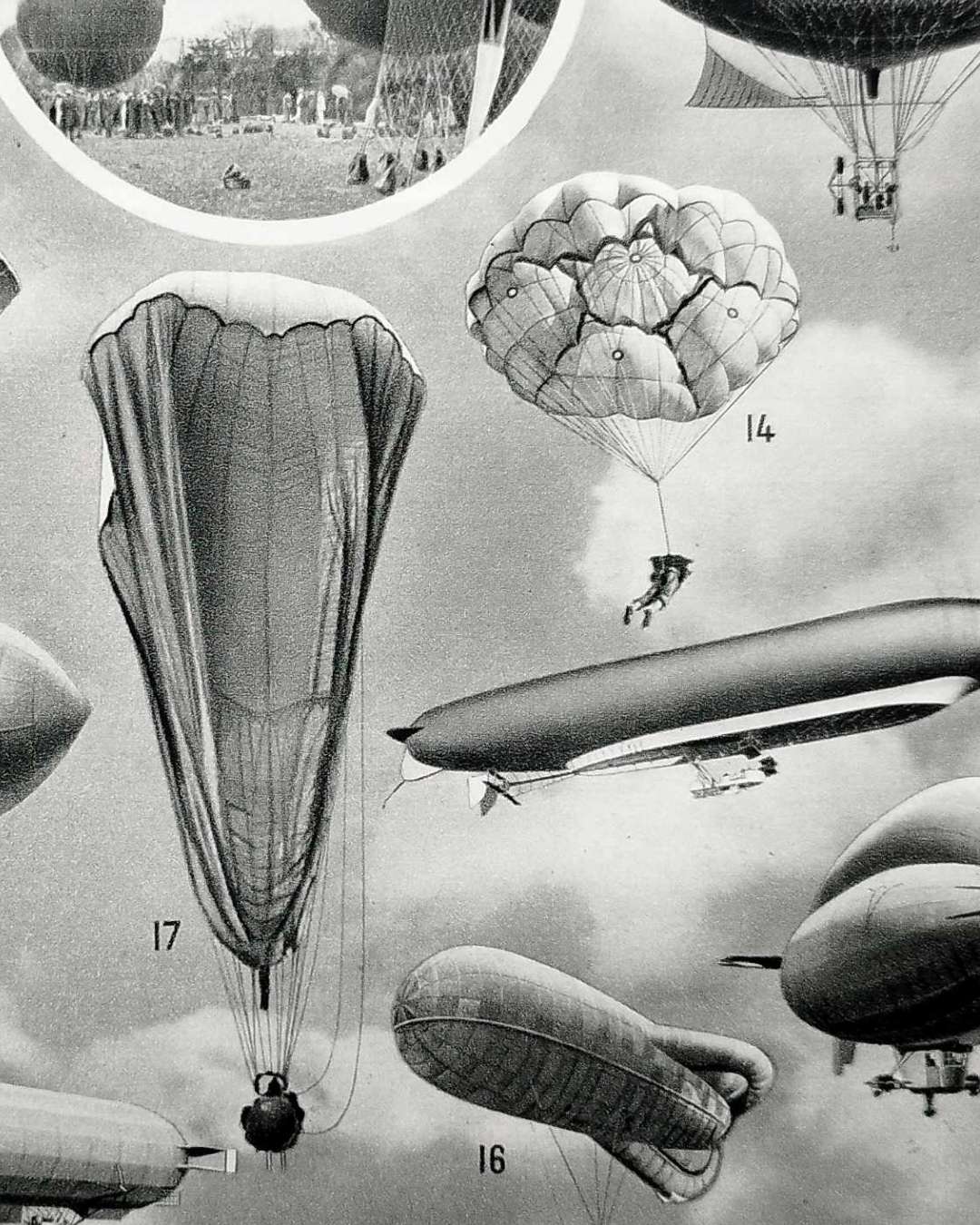 planche ancienne d’aéronautique, aviation et ballons, original 1948