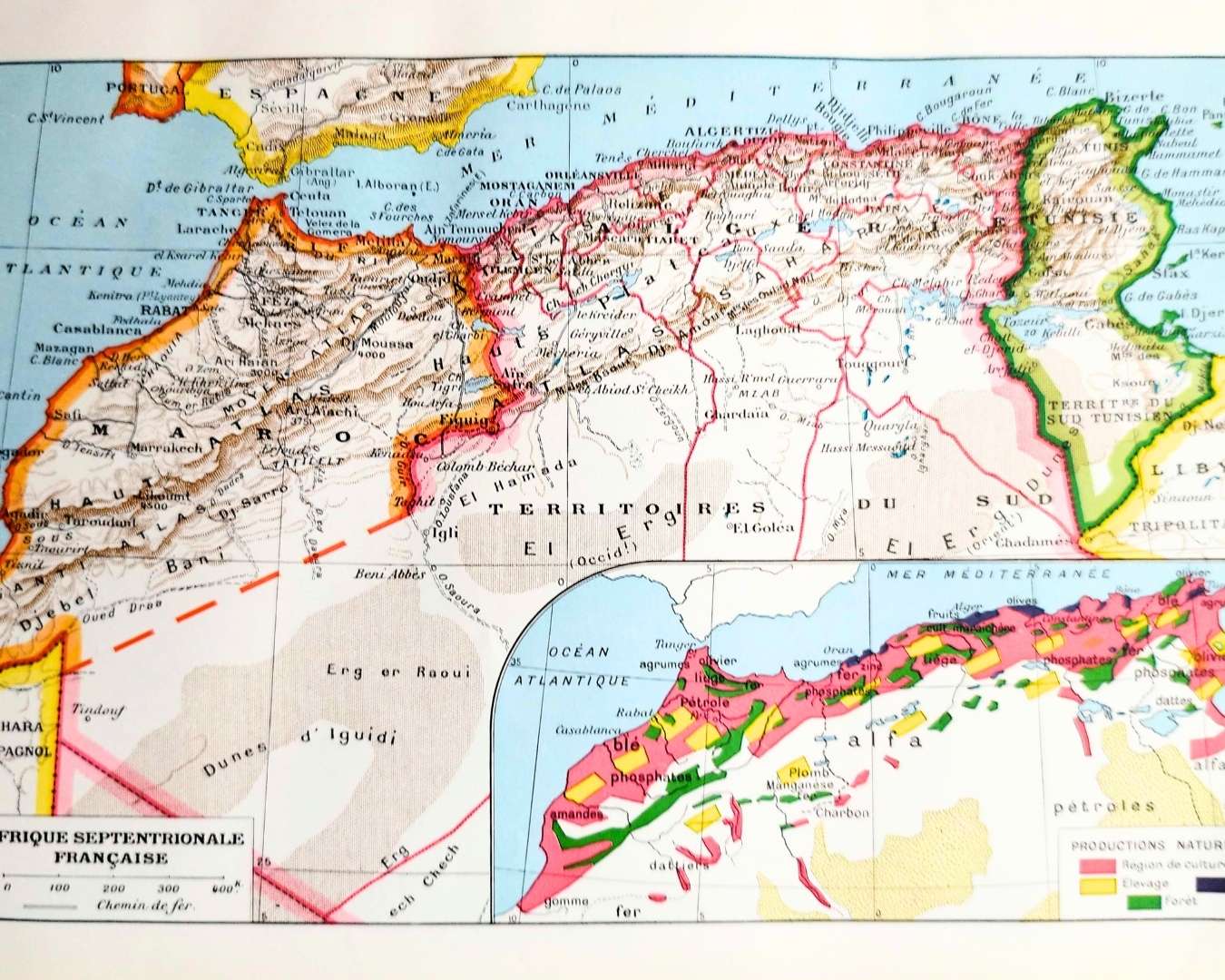 carte politique et thématique de l’afrique du nord, original 1948