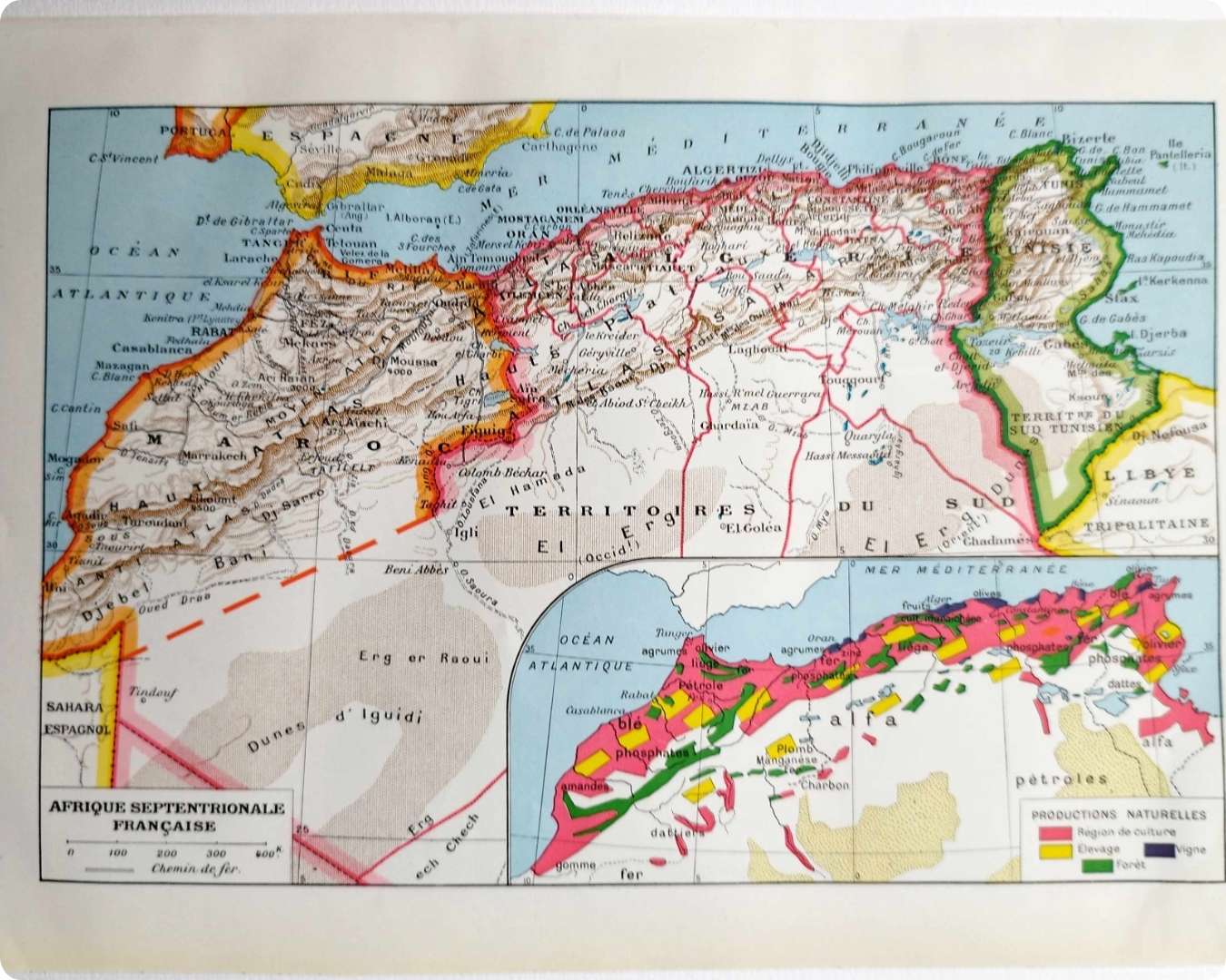 carte politique et thématique de l’afrique du nord, original 1948