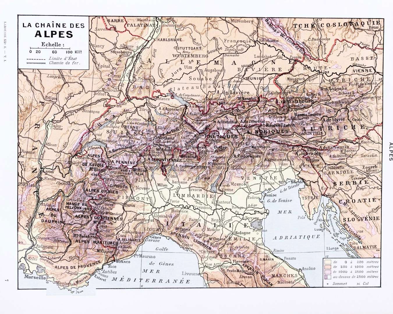 carte ancienne alpes, planche originale années 1930