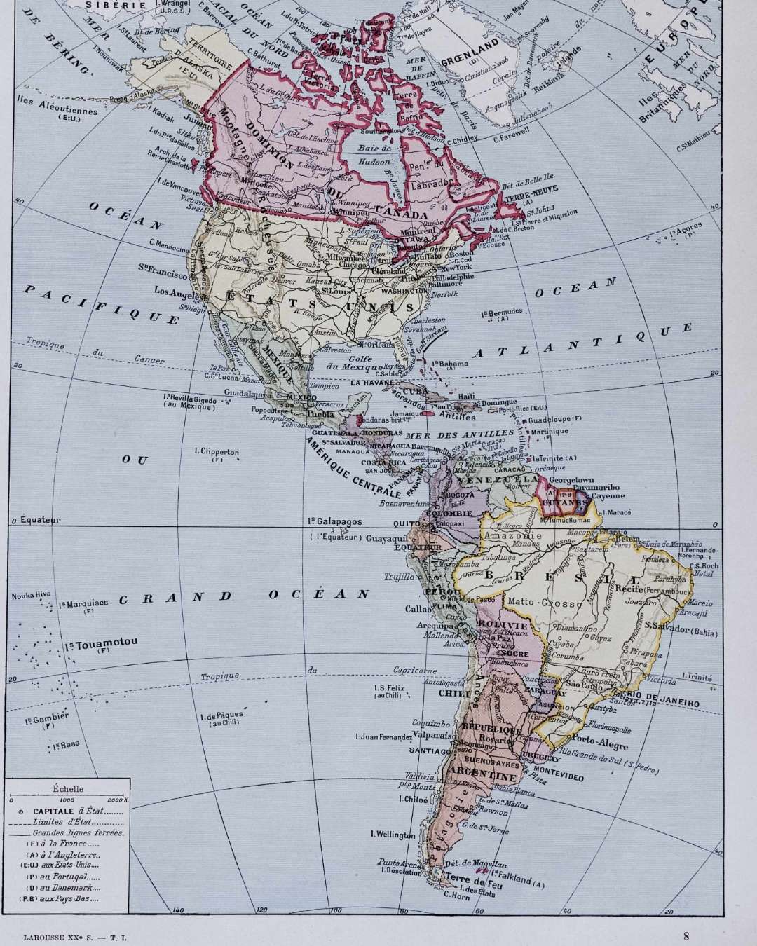 carte ancienne amérique, planche originale années 1930