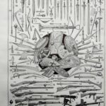 planche ancienne armes, illustration historique noir et blanc, original vers 1950
