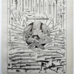 planche ancienne armes, illustration historique noir et blanc, original vers 1950