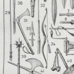planche ancienne armes, illustration historique noir et blanc, original vers 1950