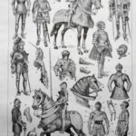 planche ancienne armures, illustration historique noir et blanc, herouard, original vers 1950