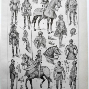 planche ancienne armures, illustration historique noir et blanc, herouard, original vers 1950