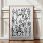 planche ancienne armures, illustration historique noir et blanc, herouard, original vers 1950