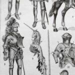 planche ancienne armures, illustration historique noir et blanc, herouard, original vers 1950