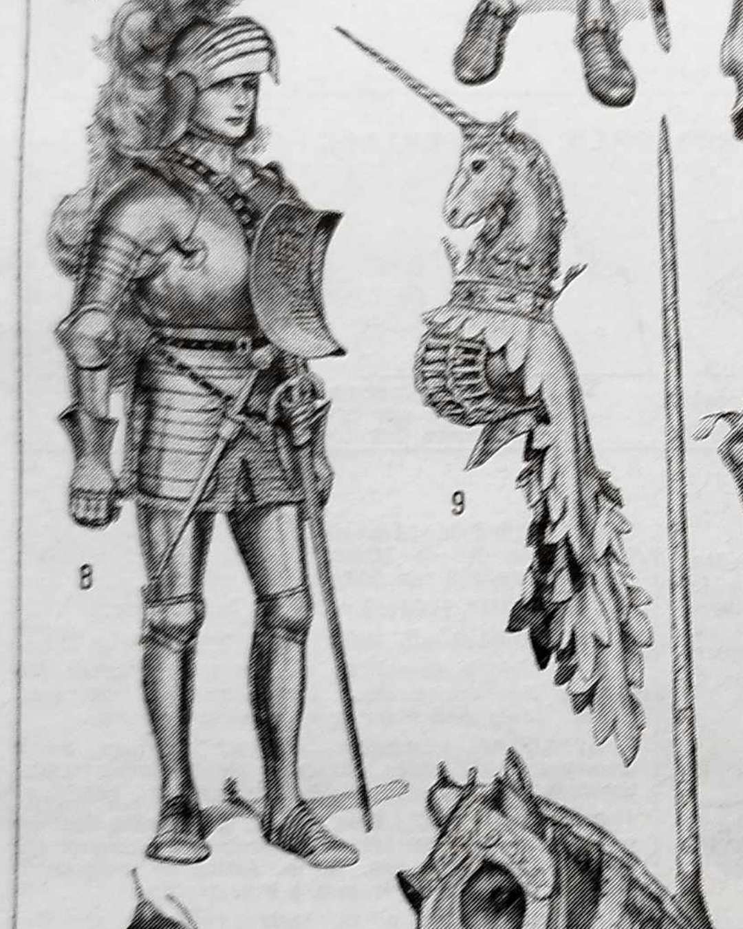 planche ancienne armures, illustration historique noir et blanc, herouard, original vers 1950