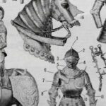 planche ancienne armures, illustration historique noir et blanc, herouard, original vers 1950