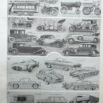 planche ancienne automobiles, illustration technique, original 1950