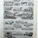 planche ancienne automobiles, illustration technique, original 1950