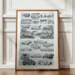 planche ancienne automobiles, illustration technique, original 1950
