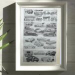 planche ancienne automobiles, illustration technique, original 1950