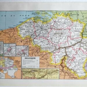 planche ancienne belgique, carte couleur et verso photo, original vers 1950
