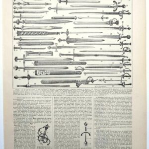 planche ancienne épée, illustration historique années 1930