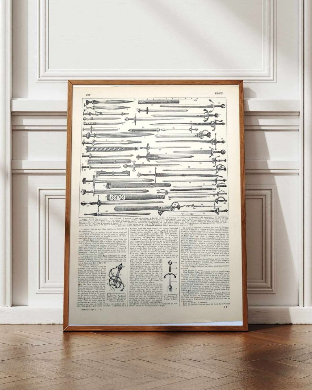 planche ancienne épée, illustration historique années 1930