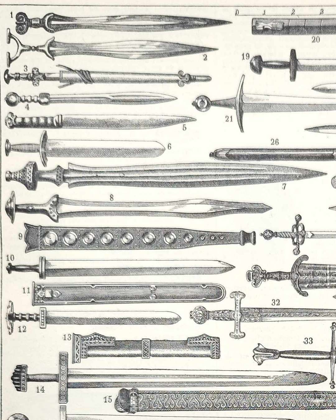 planche ancienne épée, illustration historique années 1930