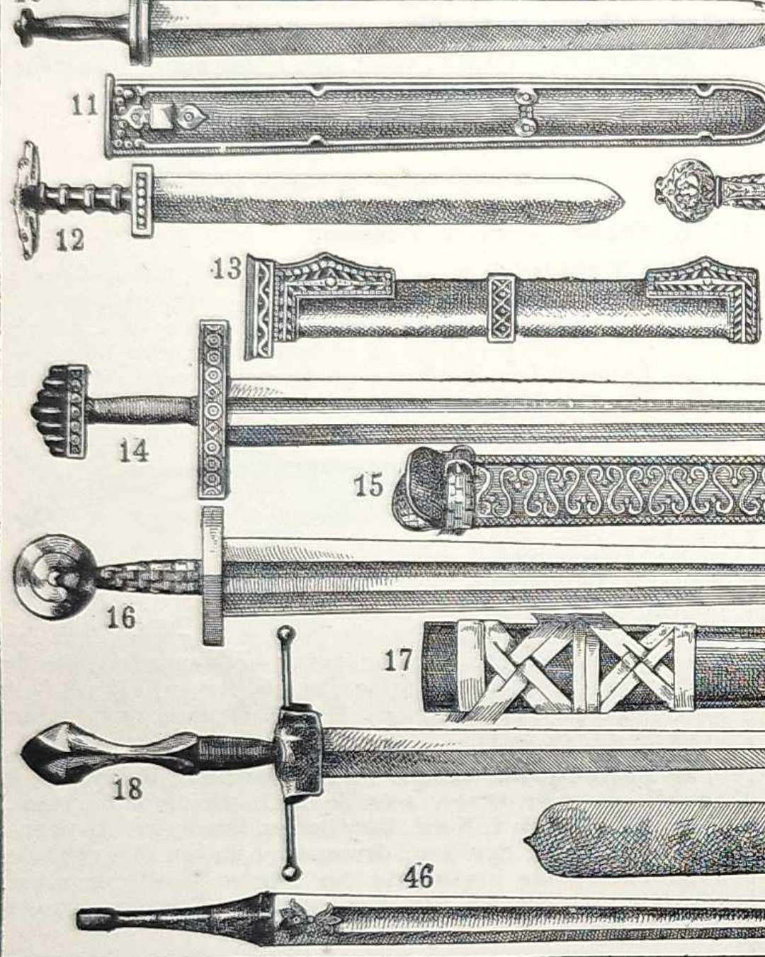 planche ancienne épée, illustration historique années 1930