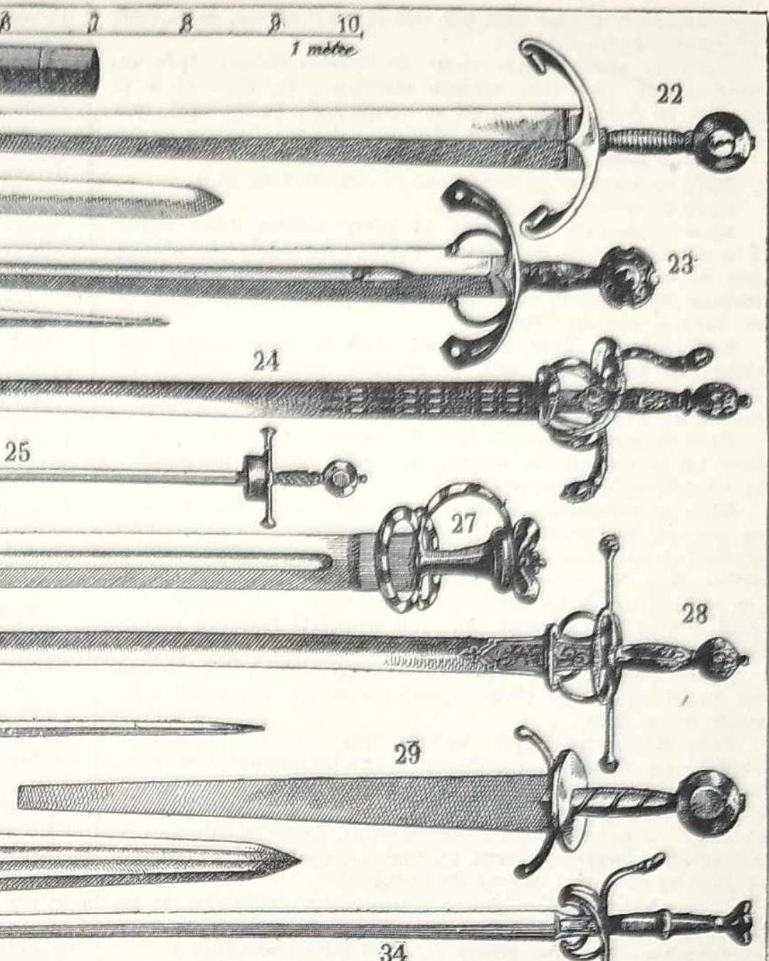 planche ancienne épée, illustration historique années 1930