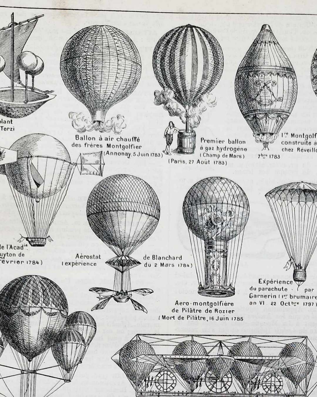 aérostation, ballons et dirigeables anciens, planche originale 1897