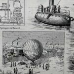 aérostation, ballons et dirigeables anciens, planche originale 1897