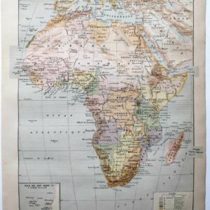 carte vintage de l’afrique et faune, flore et peuples (1897)