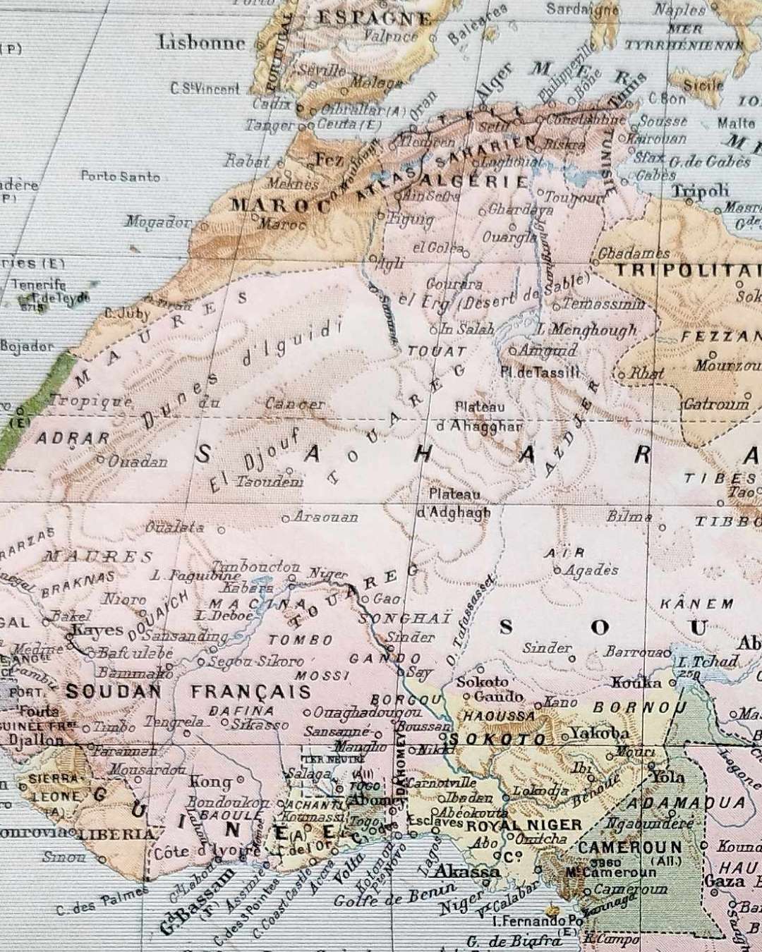 carte vintage de l’afrique et faune, flore et peuples (1897)