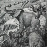 carte vintage de l’afrique et faune, flore et peuples (1897)