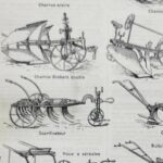 2 planches agriculture, machines et outils traditionnels (1897)