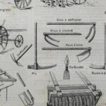 2 planches agriculture, machines et outils traditionnels (1897)