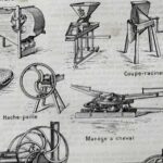 2 planches agriculture, machines et outils traditionnels (1897)