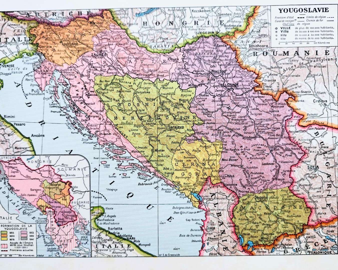 carte encyclopédique de la yougoslavie, république fédérative populaire éditée vers 1960