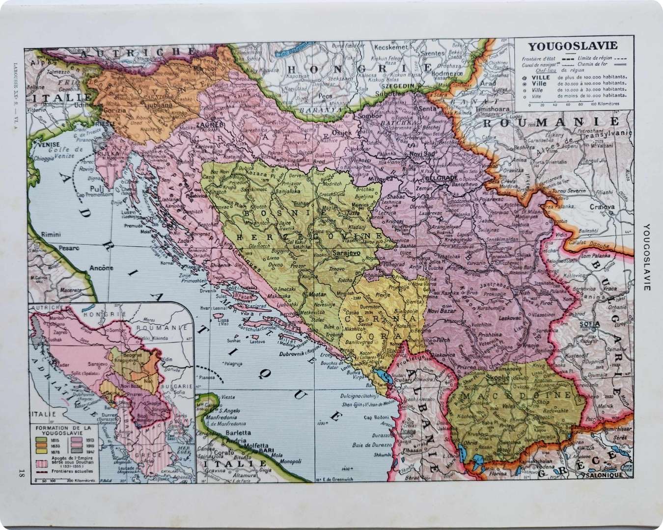 carte encyclopédique de la yougoslavie, république fédérative populaire éditée vers 1960
