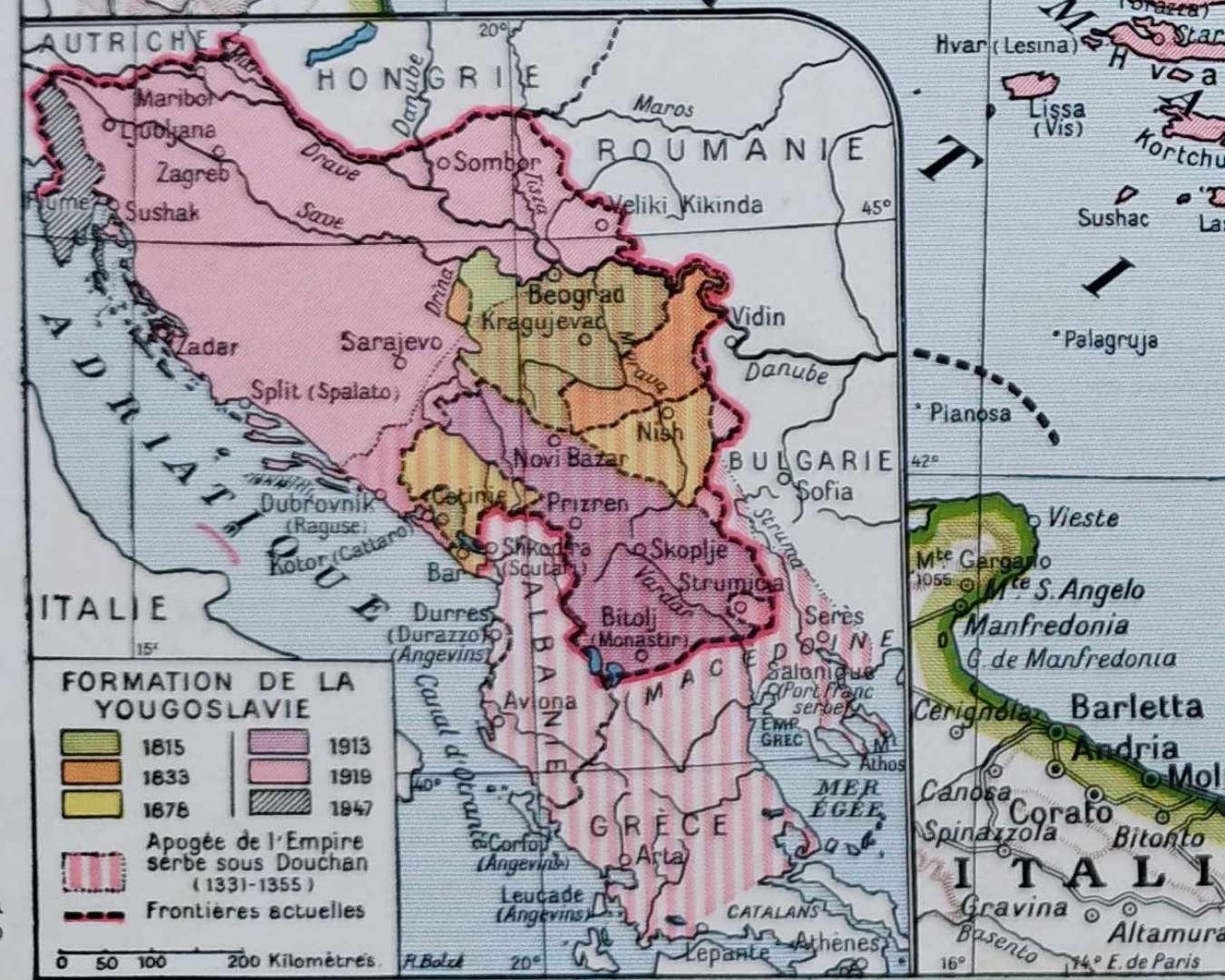 carte encyclopédique de la yougoslavie, république fédérative populaire éditée vers 1960