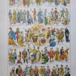 costumes traditionnels i des gaulois au bourgeois de 1610 en europe, planche originale 1948