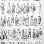 costumes traditionnels i des gaulois au bourgeois de 1610 en europe, planche originale 1948