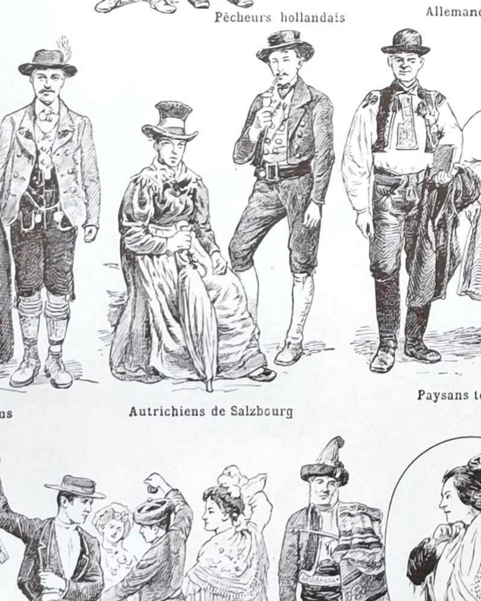 costumes traditionnels i des gaulois au bourgeois de 1610 en europe, planche originale 1948