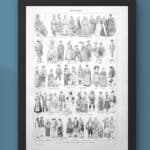 costumes traditionnels i des gaulois au bourgeois de 1610 en europe, planche originale 1948