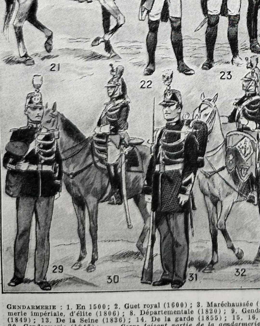 planche illustrée originale des tenues portées par les gendarmes