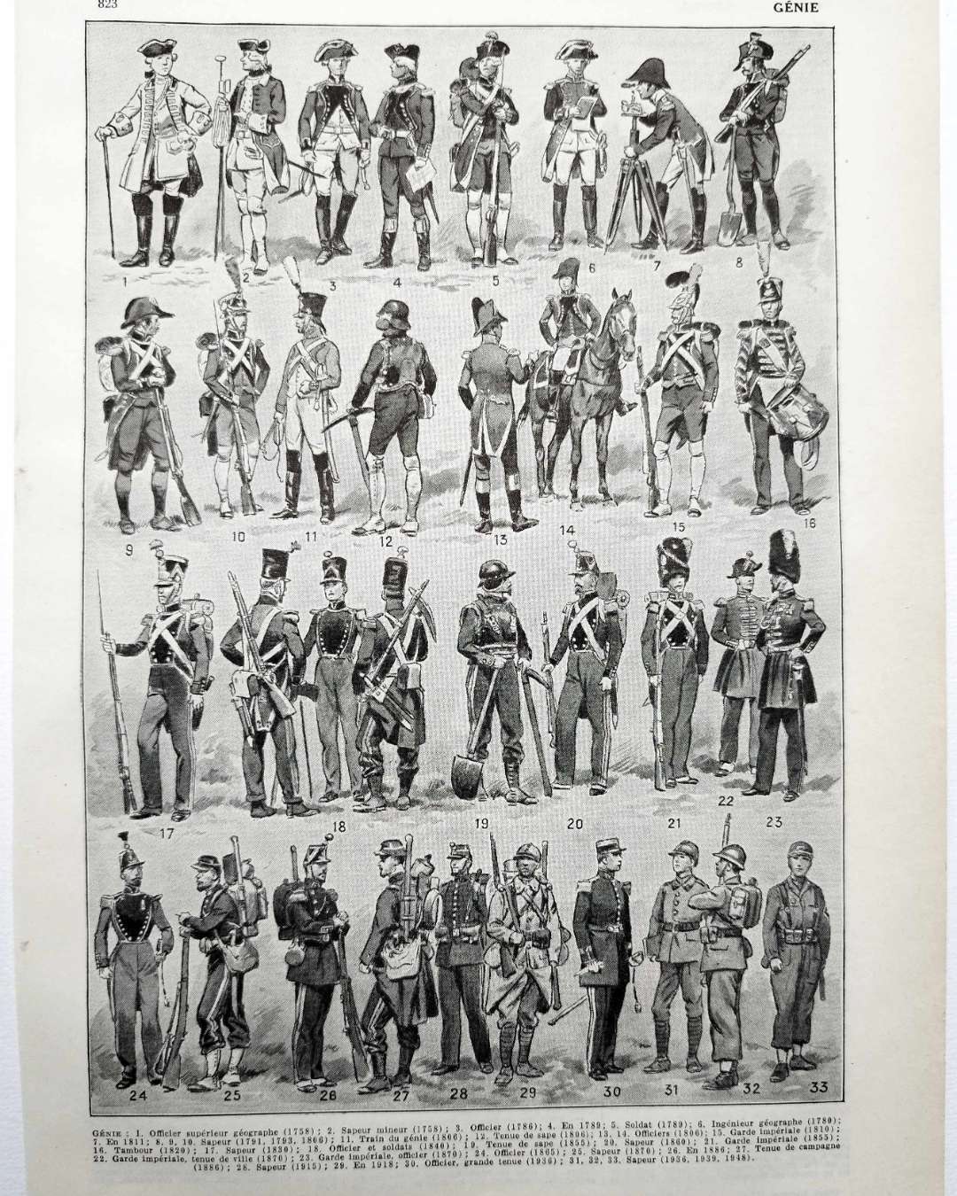 génie, uniforme et tenues, planche originale de 1948