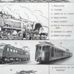locomotives à vapeur, électriques et diesel, planche encyclopédique originale de 1949