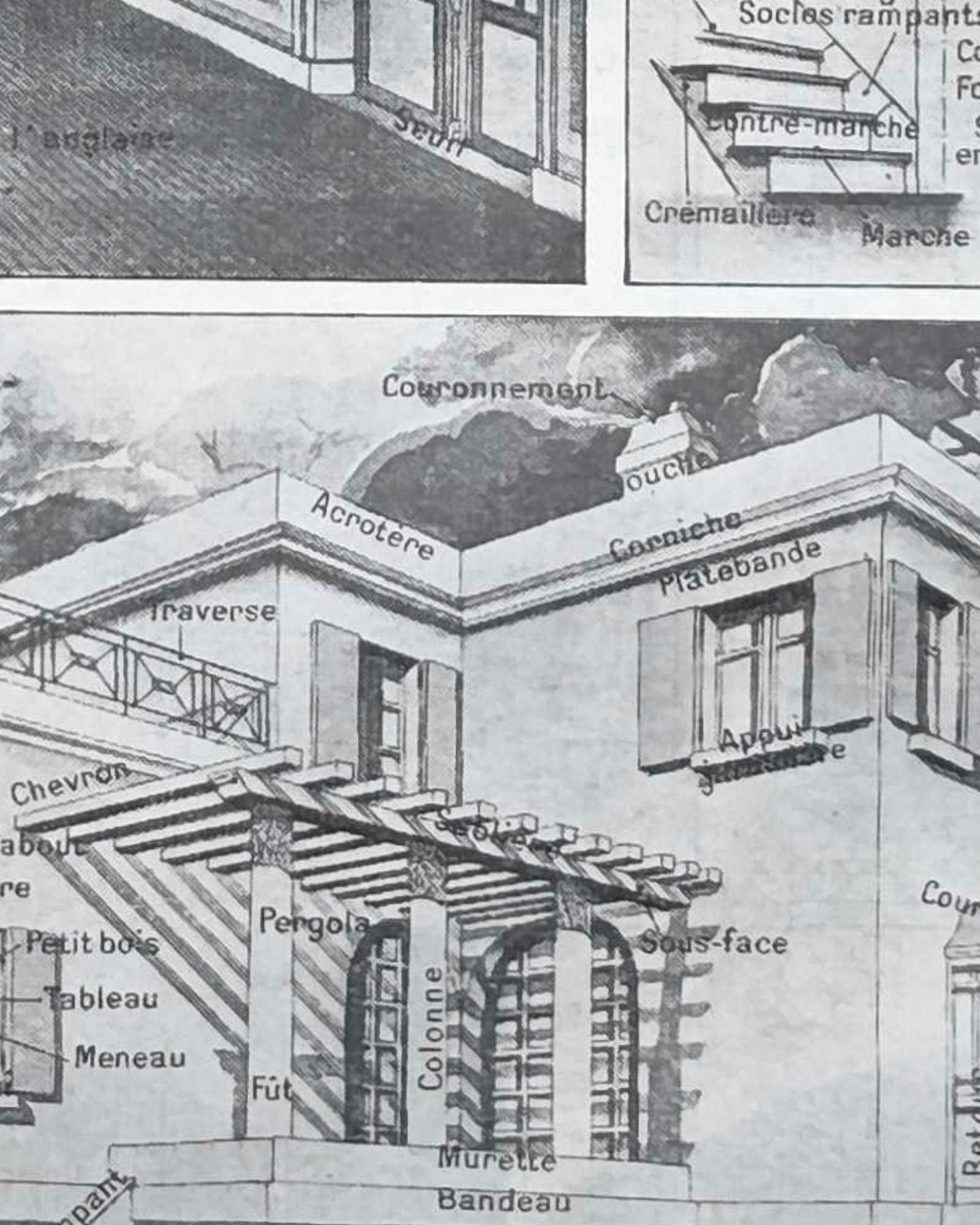planche illustrée de 1949 sur l’architecture et la construction